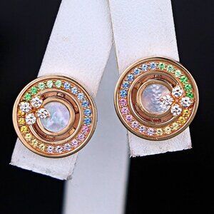 26264 Roberto Coin Love In Verona 18K Rose Gold MOP Diamond Rainbow Earrings